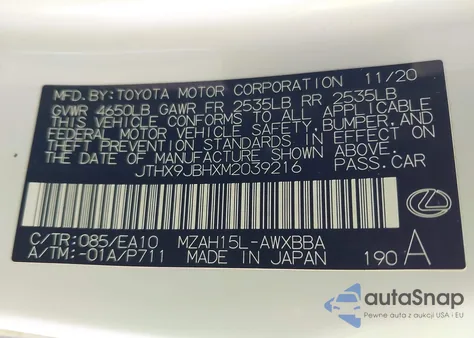 2021 Lexus Ux 250H from USA, damaged, VIN JTHX9JBHXM2039216